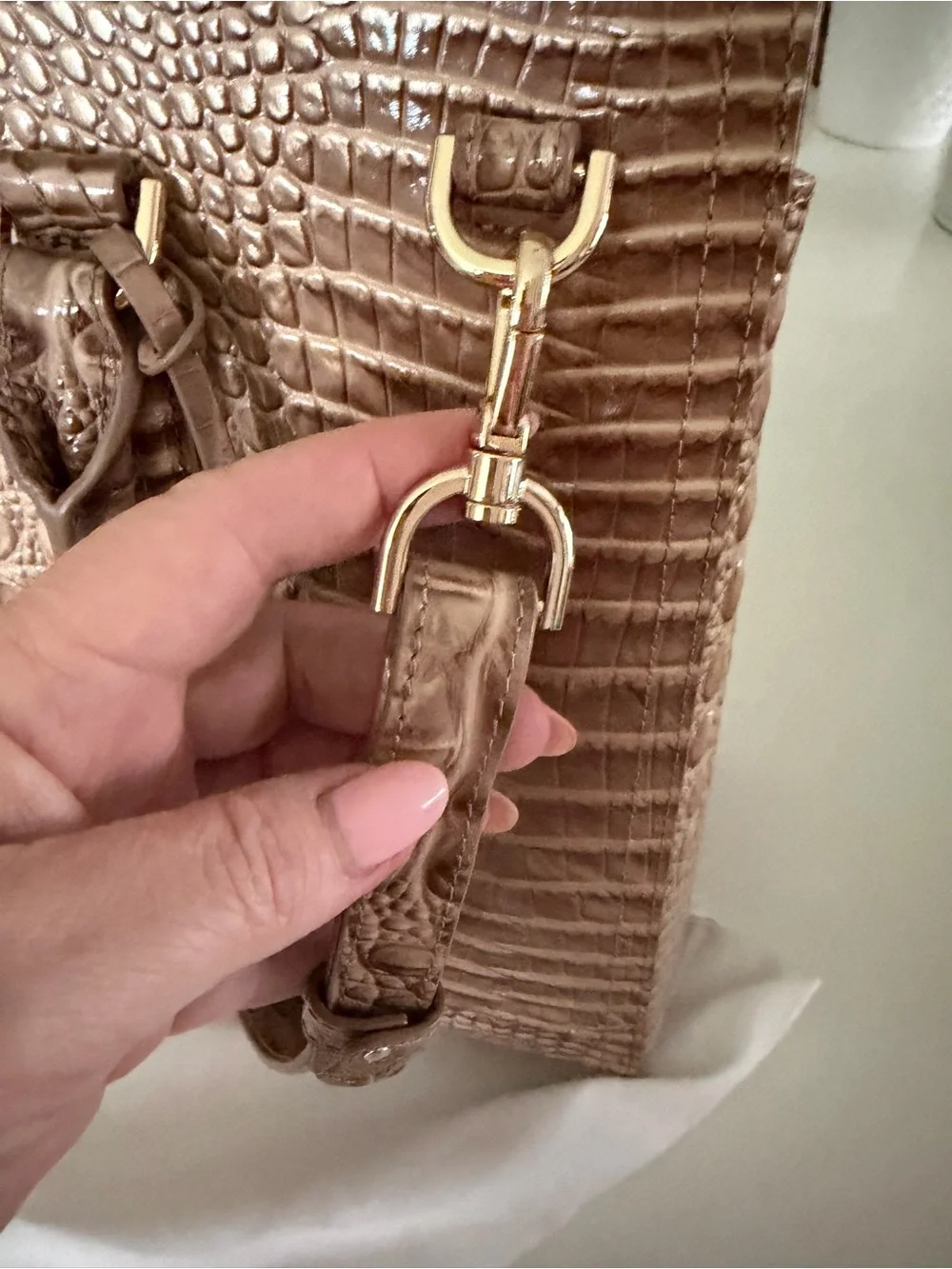 Brahmin Metallic gold Satchel with Croc Embossing